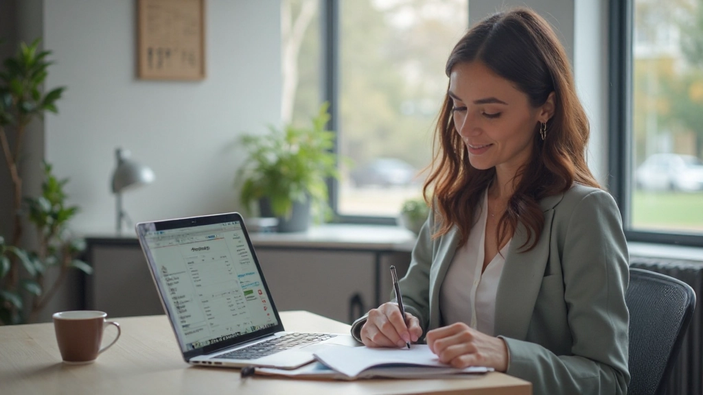 Профессиональное фото человека, работающего с приложением для отслеживания расходов на ноутбуке